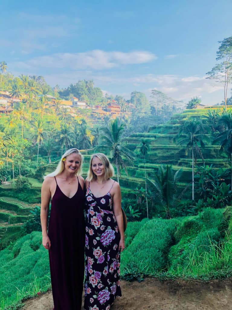 two girls in front of Balinese rice terrace