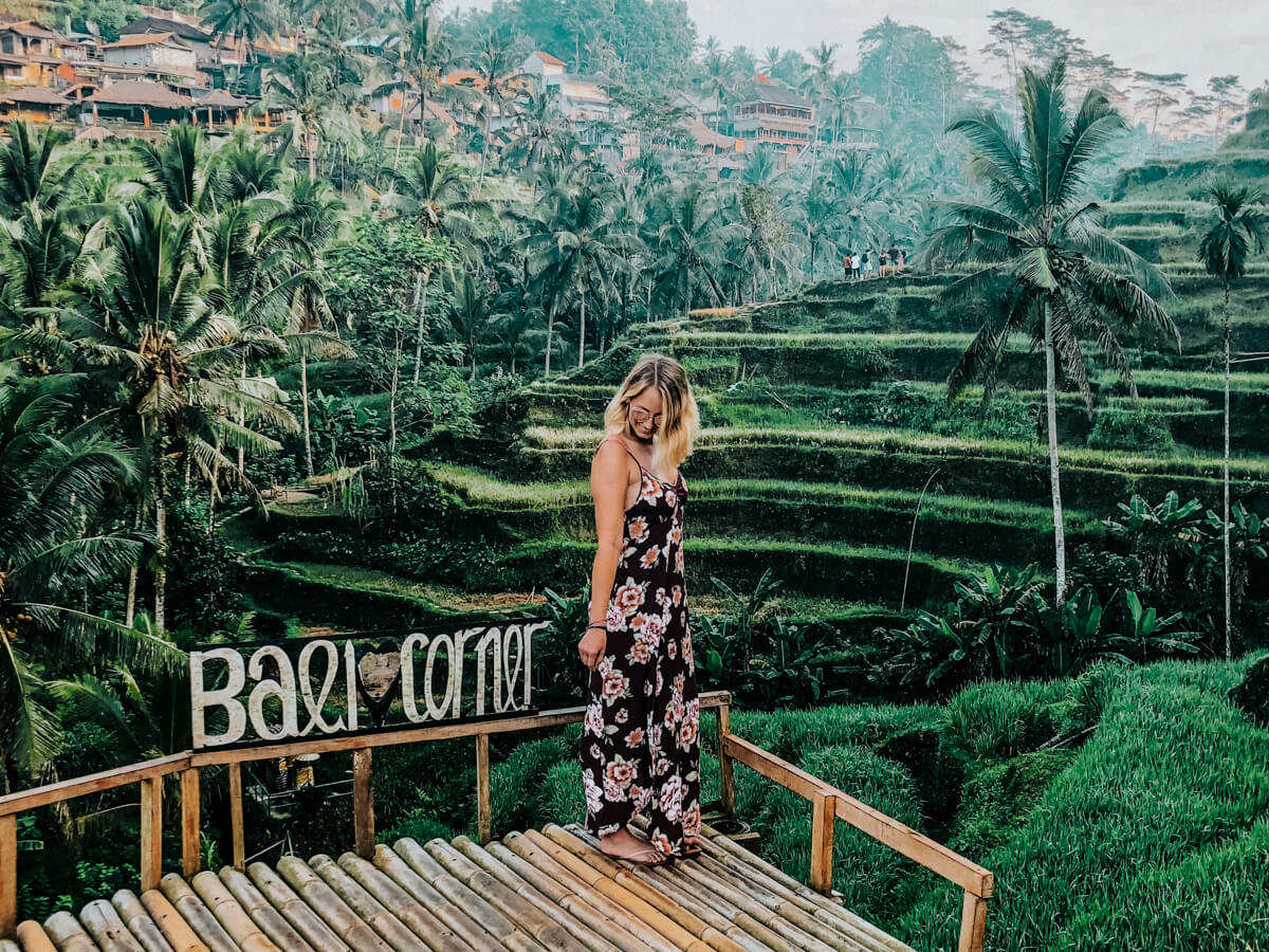 girl in front of Bali rice terraces