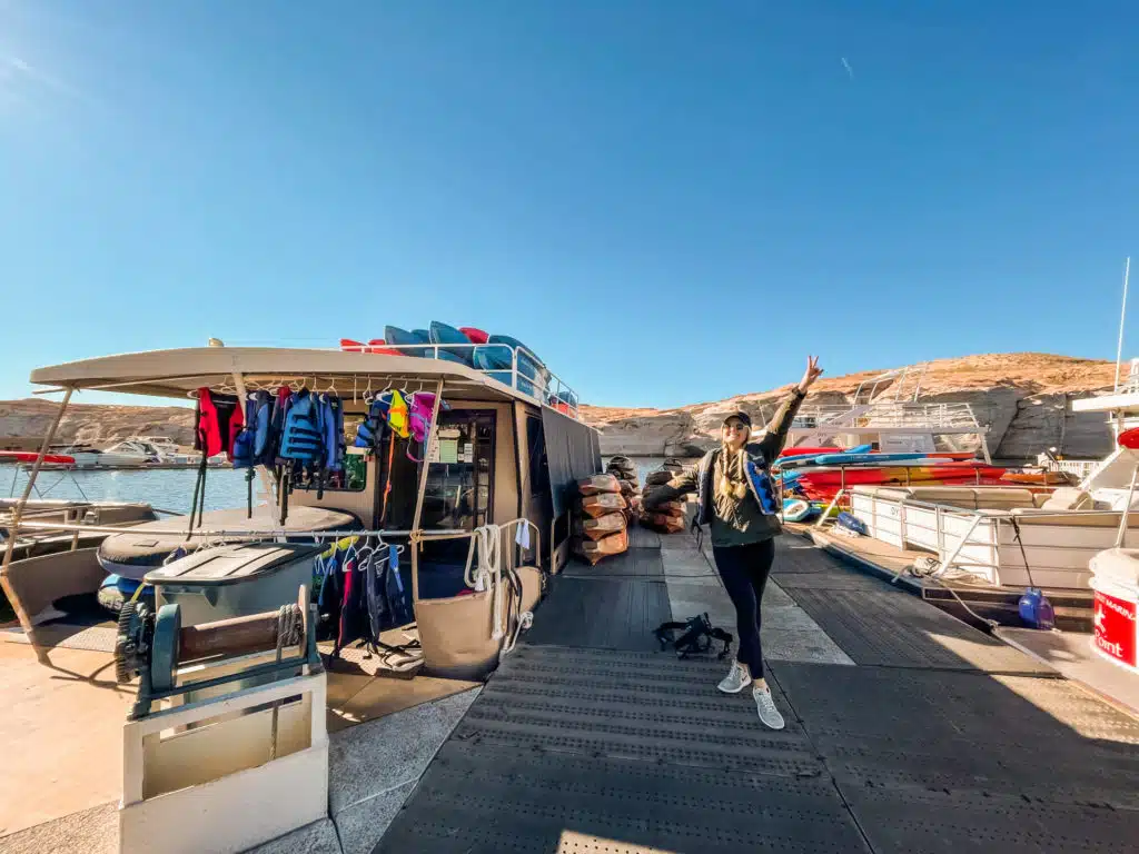 girl standing on dock in Page, AZ