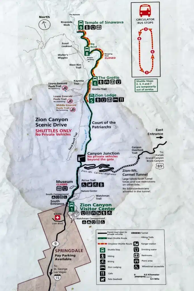 map of Zion National Park Shuttle