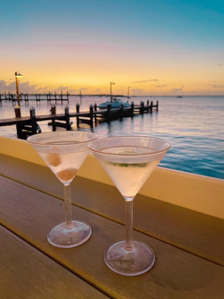 martinis in front of sunset