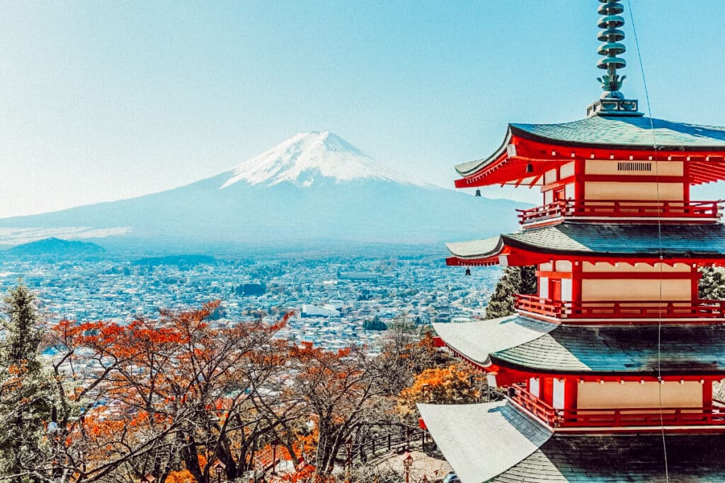 Japanese Temple overlooking Mt Fuji