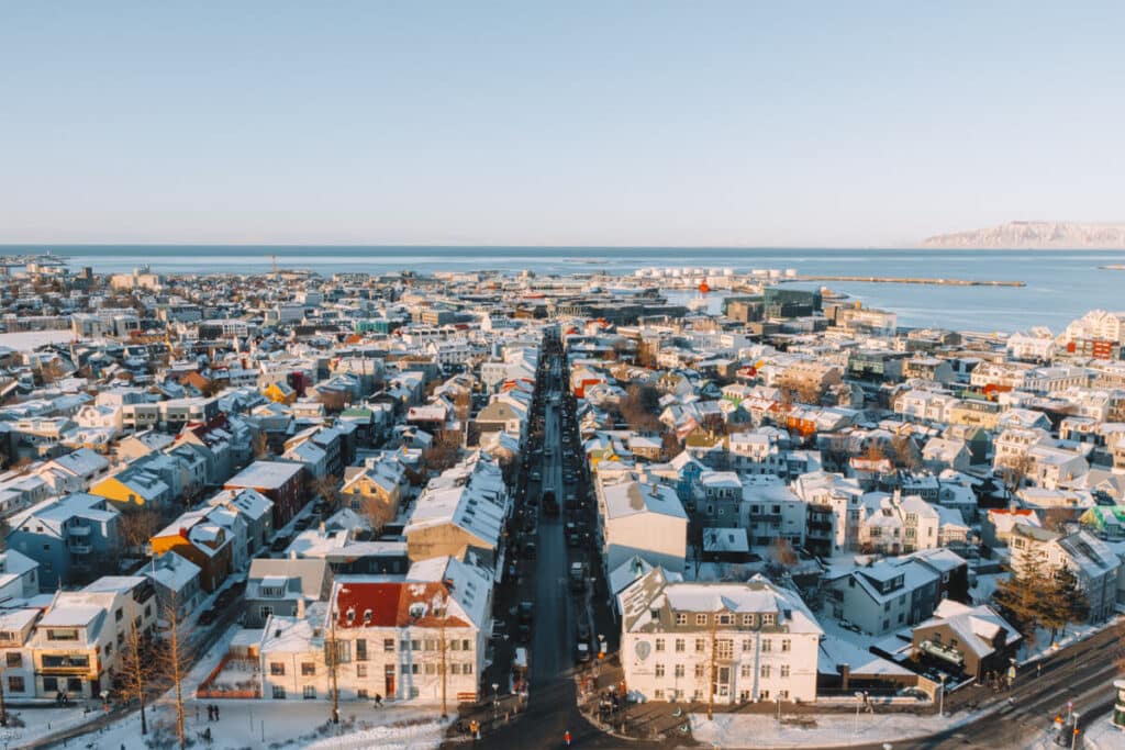 View from Hallgrímskirkja Church in Reykjavik Iceland