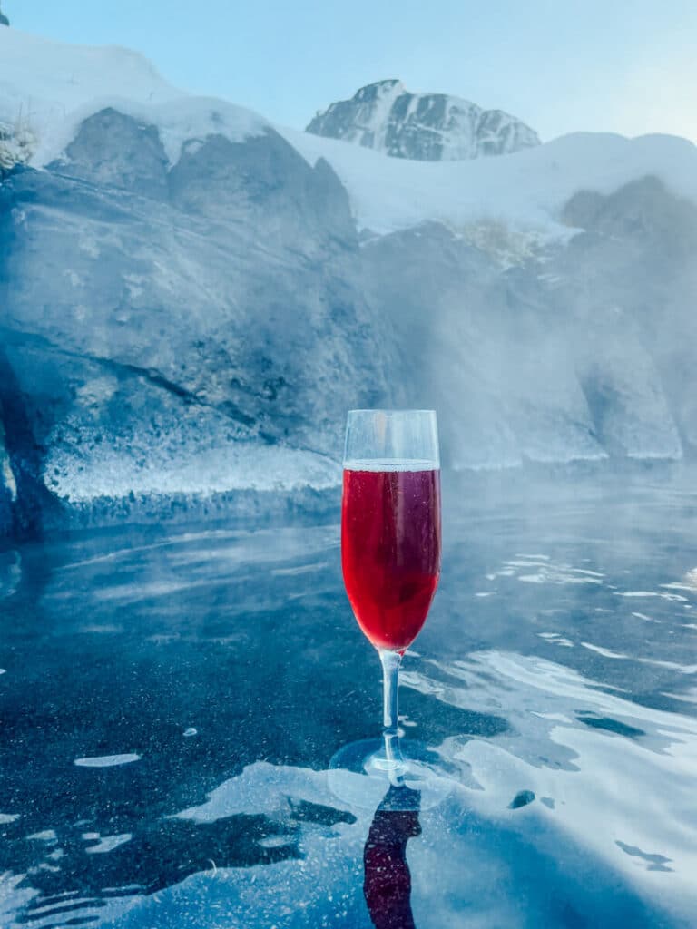 glass of sparkling wine at Sky Lagoon Iceland