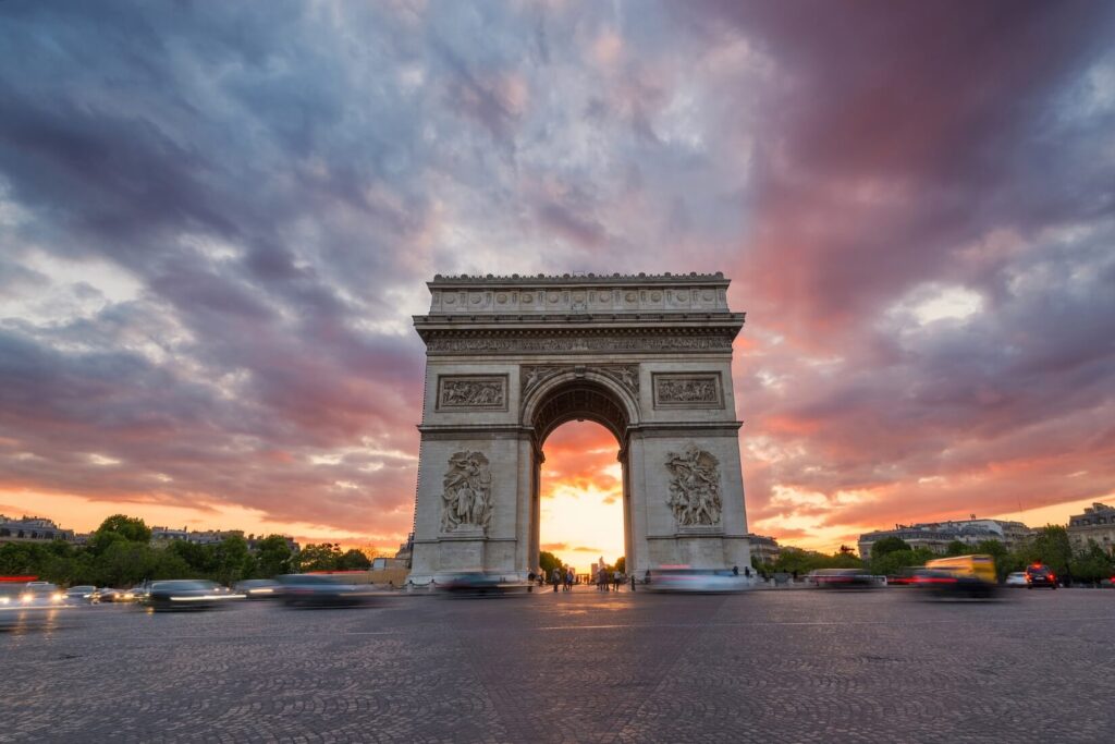 Arc de Triomphe at sunset, Paris, France