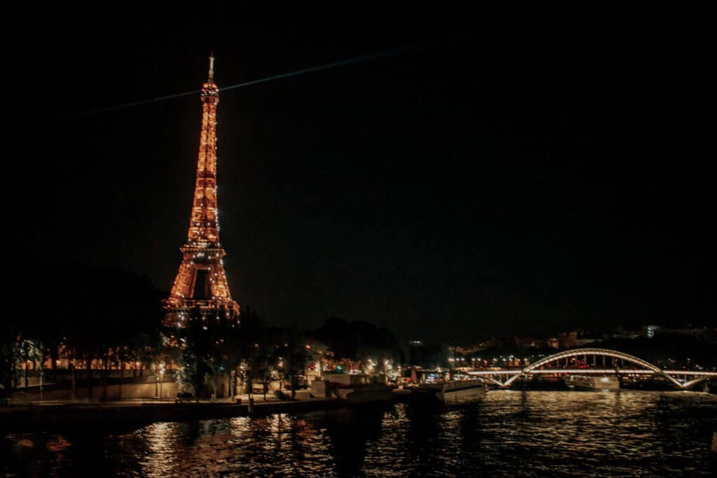 Eiffel Tower twinkling at night