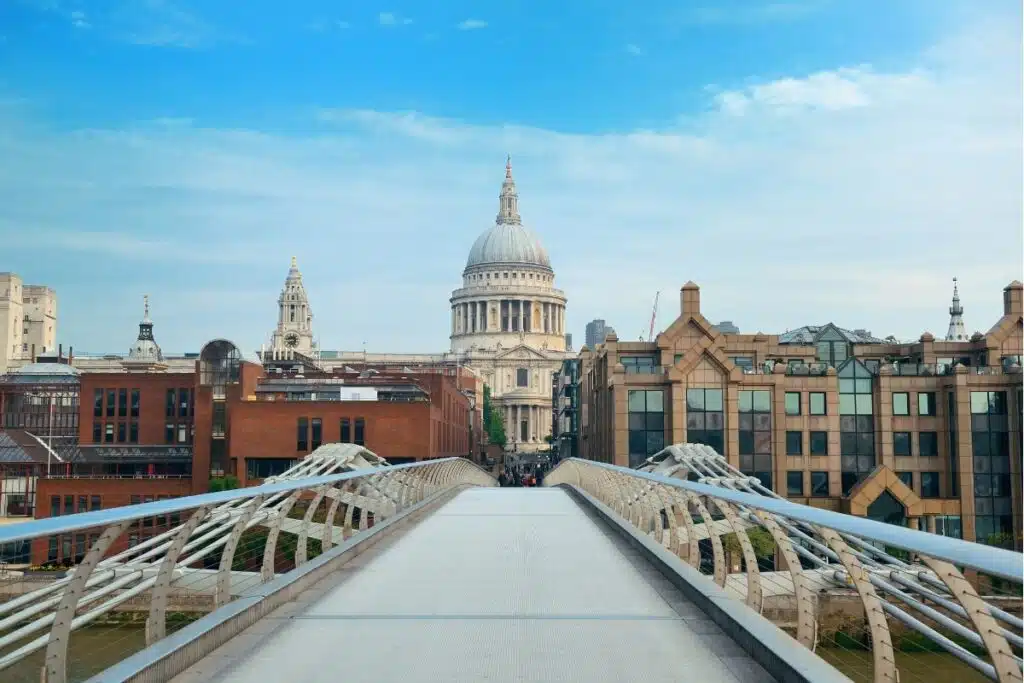 St Pauls Cathedral from Millennium Bridge in London 