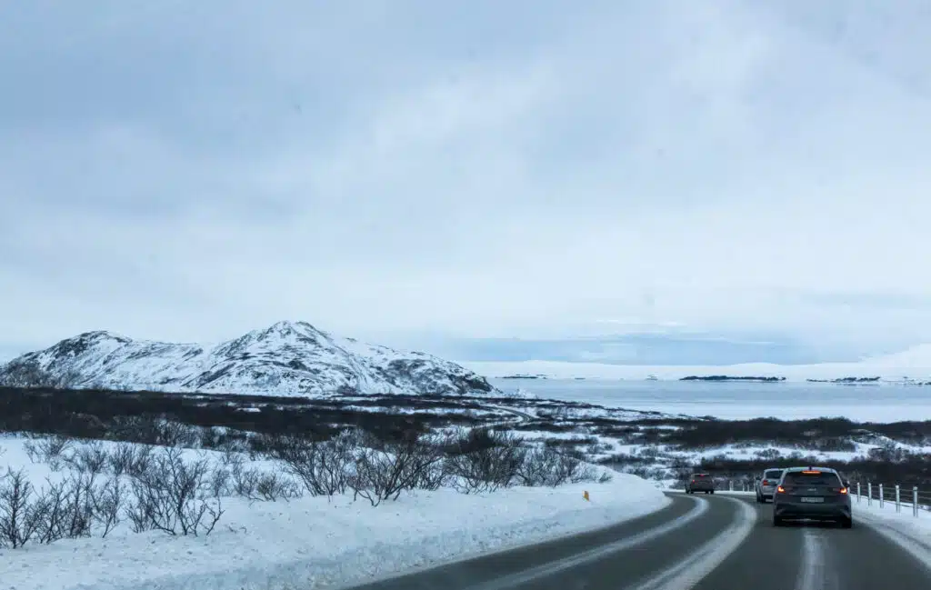 Cars on highway in Iceland in winter