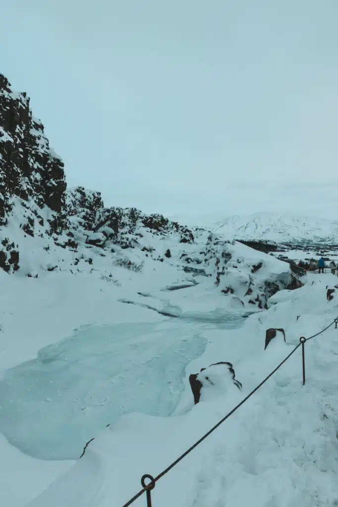 frozen lakes in Thingvellir National Park, Golden Circle, Iceland