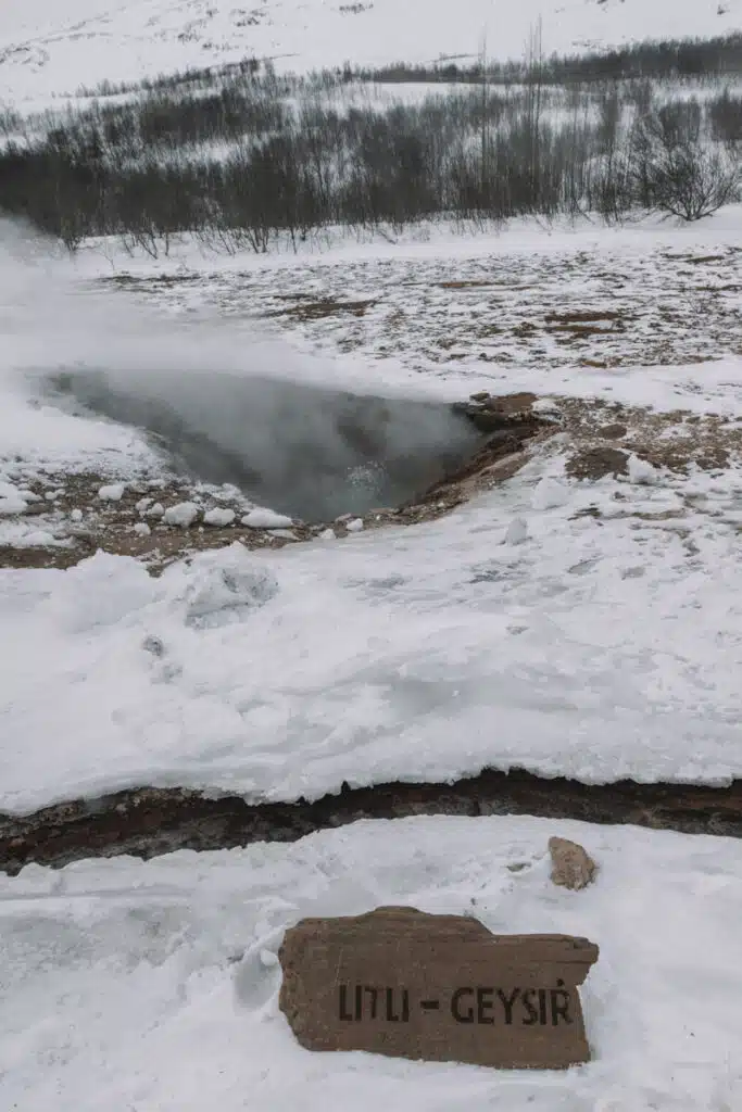 little geysir along Iceland Golden Circle in winter
