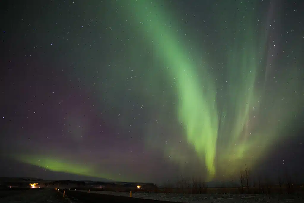 northern lights in sky in Iceland