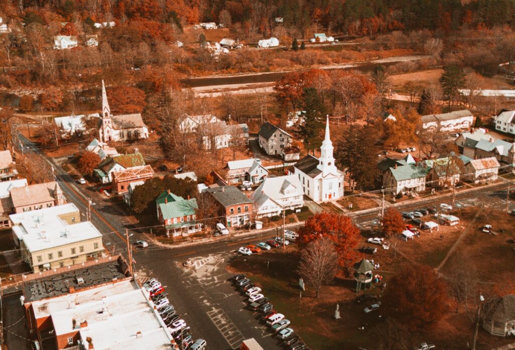 aerial shot of South Royalton, Vermont