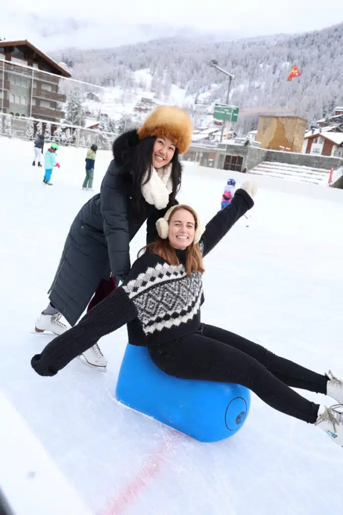 girls ice skating in Zermatt