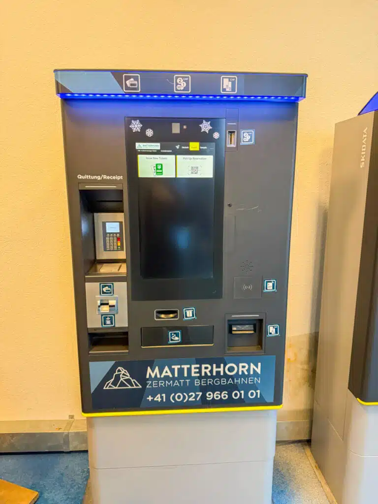 ticket machine for Zermatt Matterhorn Paradise ski area