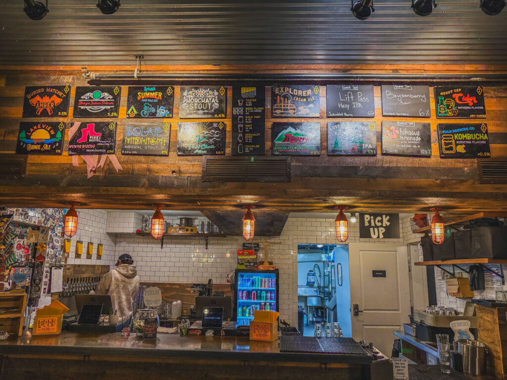 inside of South of North Brewing showing beer menu and bar in Lake Tahoe