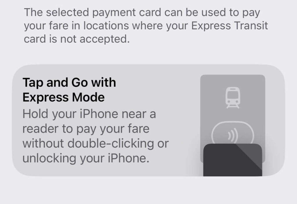 iPhone Express Mode setting that lets you tap your phone to pay for London public transport without unlocking it